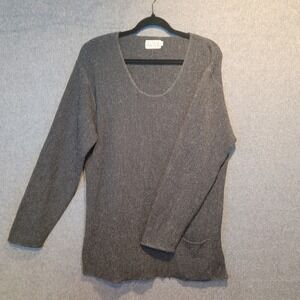 BEYOND THREADS Women's Dark Gray Wool Alpaca Blend Long Sleeve Sweater Pockets L